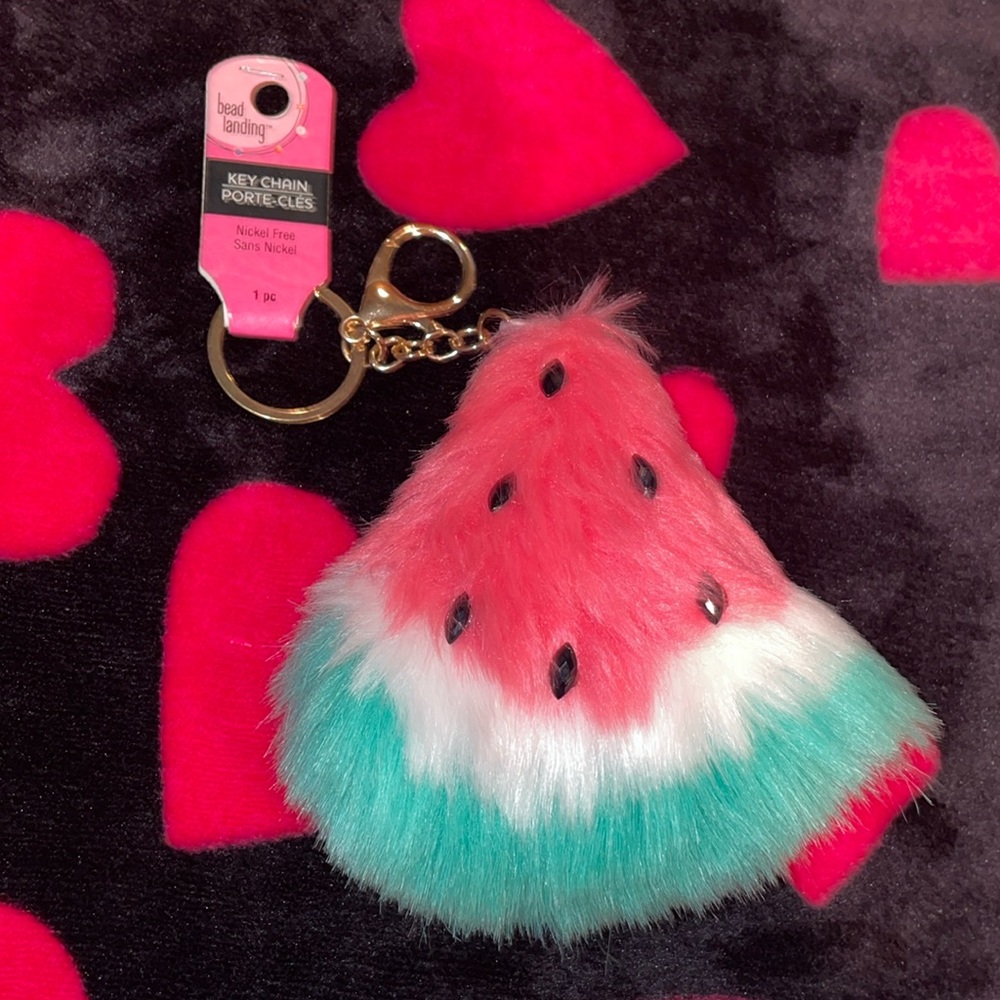 NWT🍉fuzzy furry gems bling watermelon fruit keychain key accessory